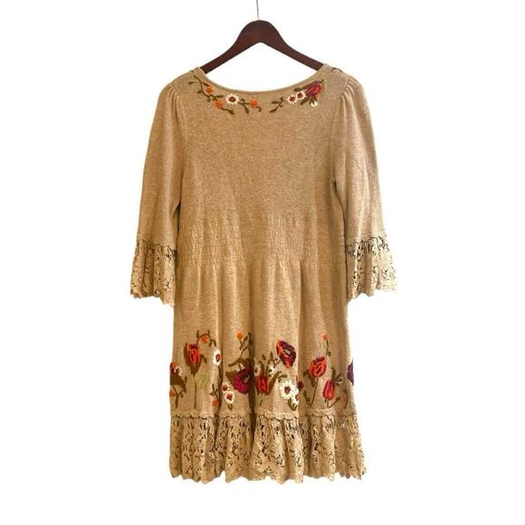 Anthropologie Moth "Village Pass Tunic" Sweater Dress Small Floral Crochet Lace - Picture 5 of 9